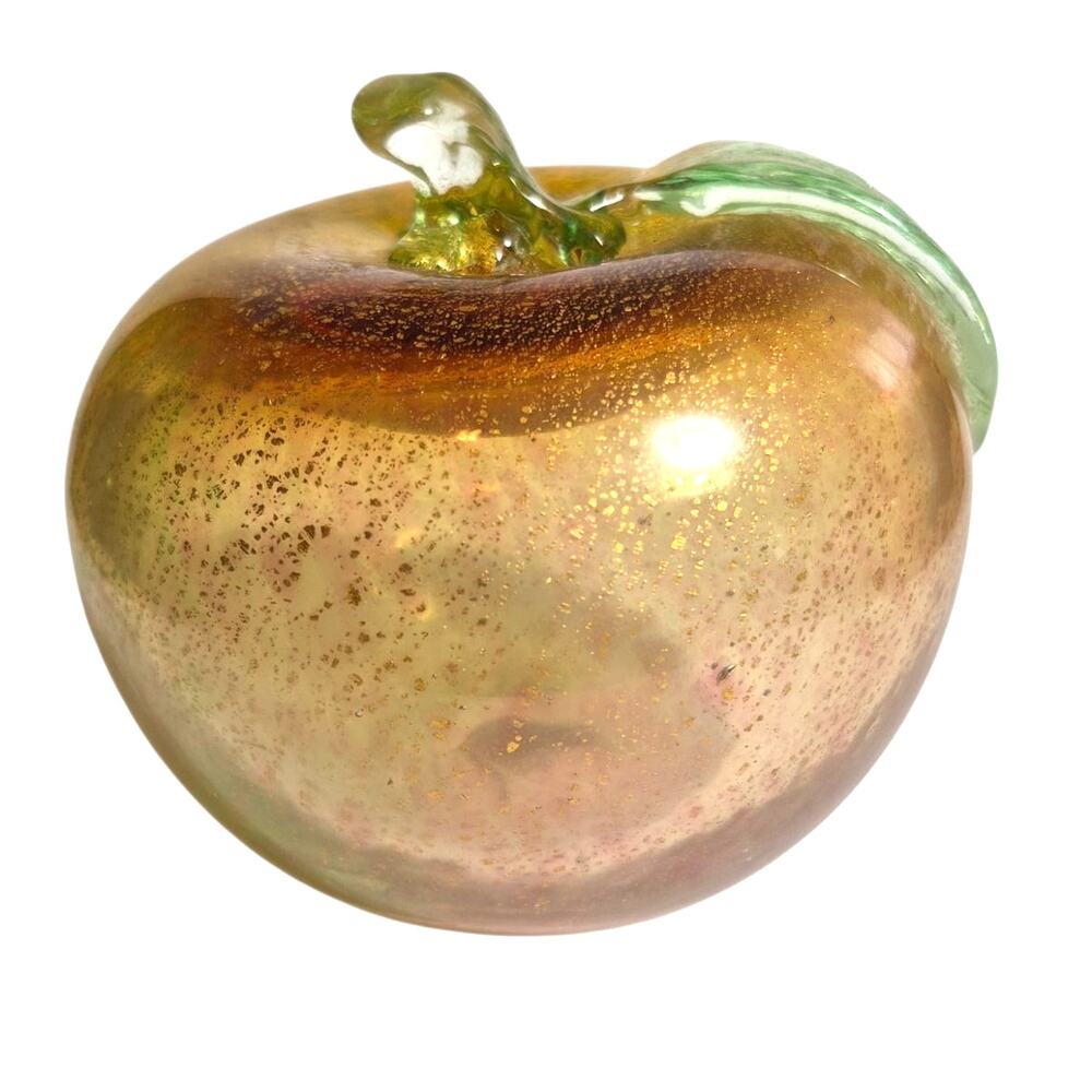 Vintage Morano Art Glass Hand Blown Apple Infused Gold Flecks Tabletop Decor - Picture 4 of 10